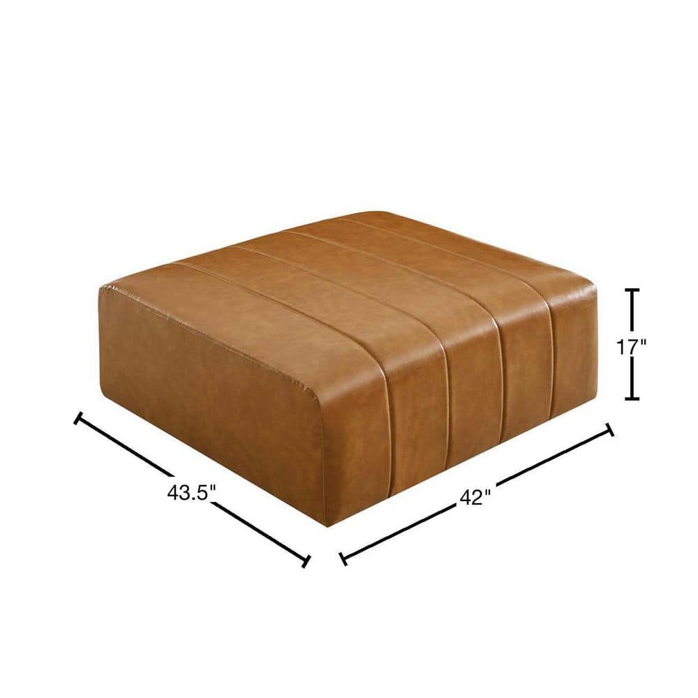 Bartlett 42'' Tan Vegan Leather Tufted Ottoman