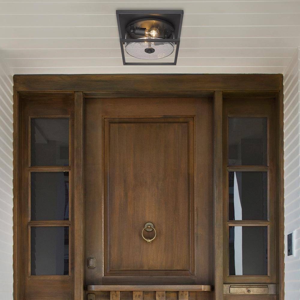 Mercer Matte Black and Glass Outdoor Flush Mount Light