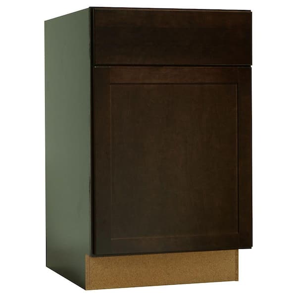 Hampton Bay Shaker 21 in. W x 24 in. D x 34.5 in. H Assembled Base Kitchen Cabinet in Java with Ball-Bearing Drawer Glides