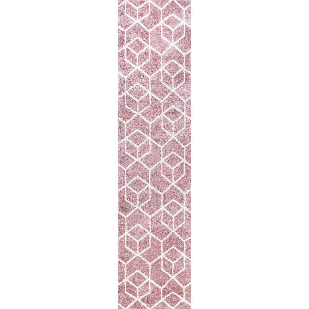 Rose and White Geometric Flat Woven Reversible Area Rug