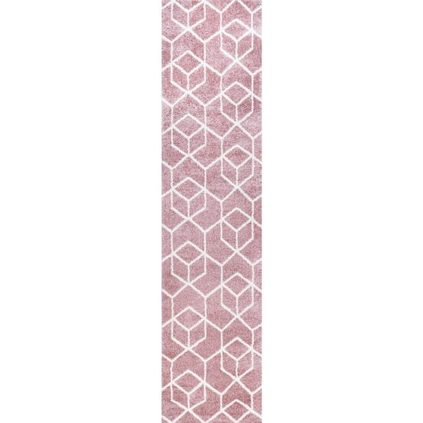 Tumbling Blocks Rose/White 2 ft. x 8 ft. Modern Geometric Area Rug