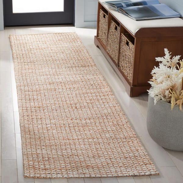 Natural Fiber 2 ft. x 8 ft. Natural/Ivory Distressed Solid Color Runner Rug