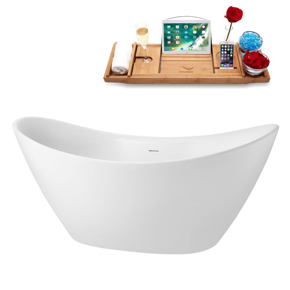 68" Glossy White Acrylic Double Slipper Freestanding Tub with Tray