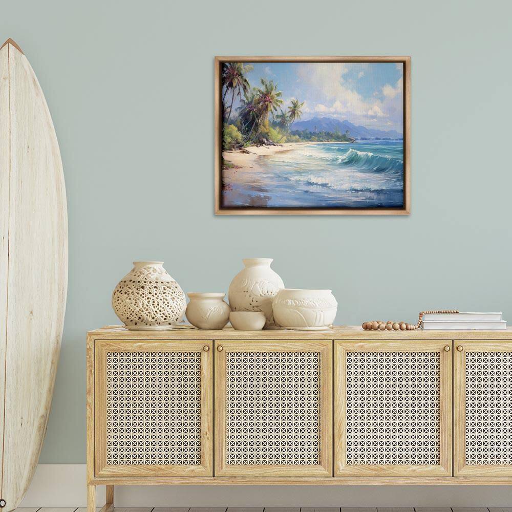 Tropical Coast with Rolling Waves by Franklyn Gregory Brown Floater Frame Nature Graphic Art Print 25 in. x 31 in. price history on PriceWatchPro