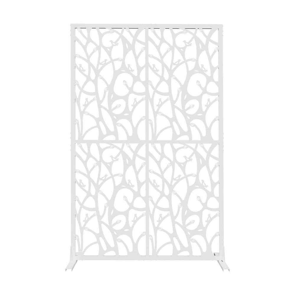 3.8 ft. x 6 ft. White Bird Shape Iron Free Standing Decorative Privacy Scre