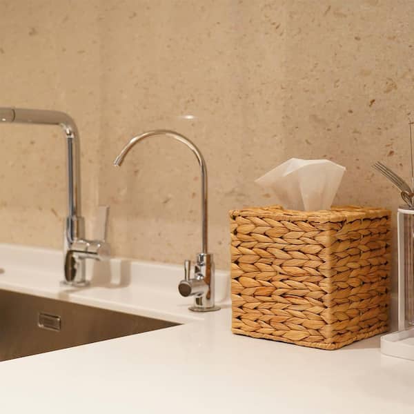 Handwoven Tissue Box Cover with Natural, and Square for Napkin Box, Facial Tissue, Table, Bathroom, and Office (2-Pack)