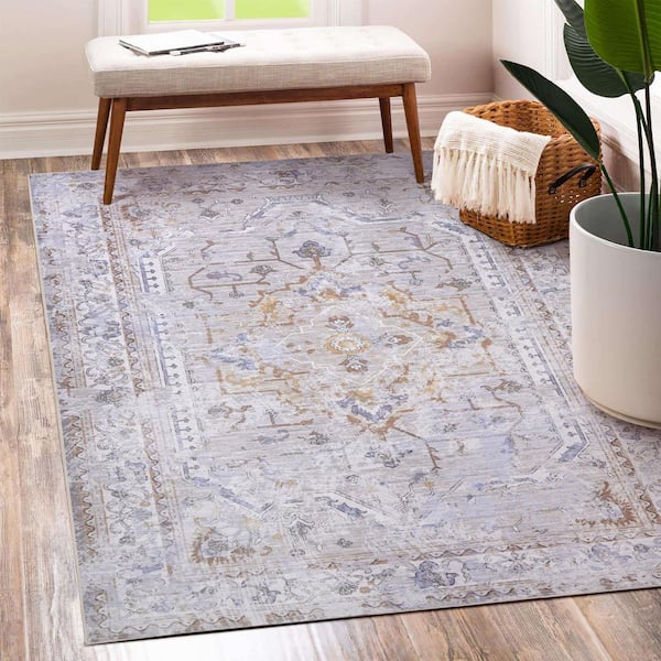 Sofia Neutral Grey Washable Rug 5 ft. x 7 ft. Area Rug