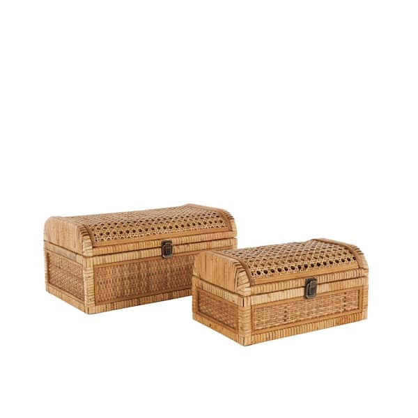Litton Lane Rectangle Brown Rattan Handmade Woven Storage