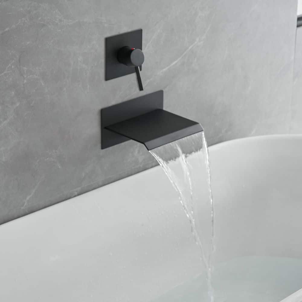 Matte Black Wall-Mount Waterfall Tub Faucet with Lever Handle