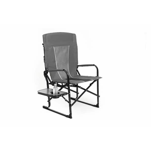 Gray Steel Portable Folding Chair with Side Table for Camping