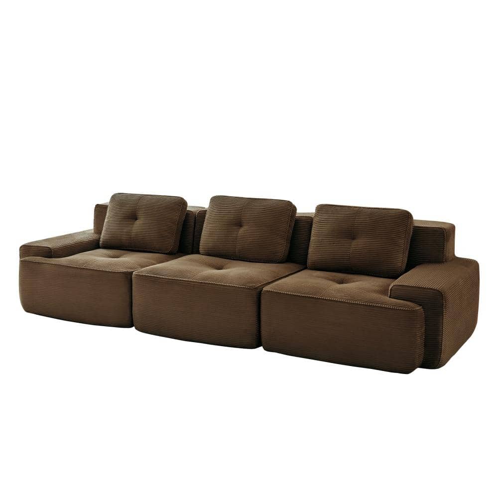 Modern Modular 117 in. 3-piece Corduroy Oversized Deep Seat Sectional Sofa with Tufted Design in Brown price history on PriceWatchPro