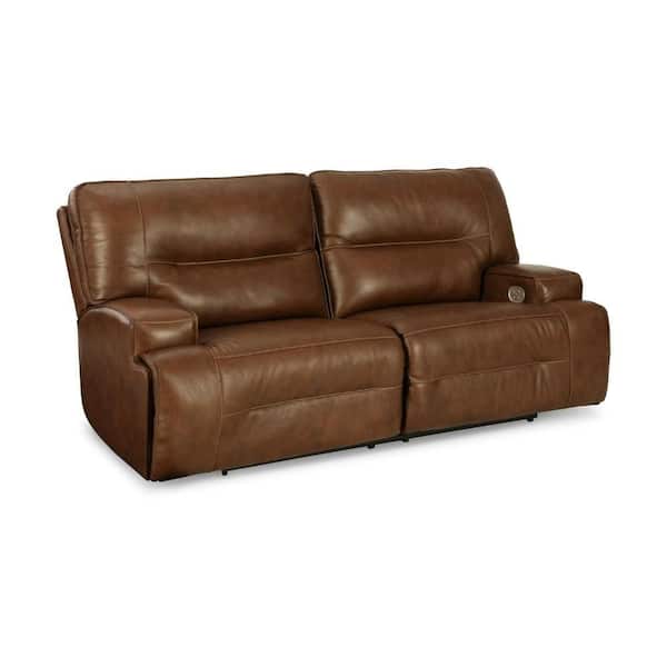 Cesca 41 in. Straight Arm Leather Rectangle Sofa in Auburn Brown
