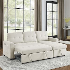 J&E Home 81.9 in. W Light Gray Cotton Queen Size Reversible Pull out Sleeper  4 Seats Sectional Storage Sofa Bed JE-SF-LV7047LG - The Home Depot