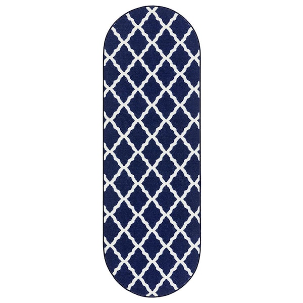 Ottomanson Glamour Collection Non-Slip Rubberback Moroccan Trellis Design 2x5 Indoor Oval Runner Rug,1 ft. 8 in. x4 ft. 11 in.,Navy
