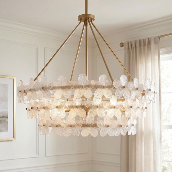 Wright 15-Watt 6 Light Brushed Gold Pendant Light with Clear Textured Glass Shade