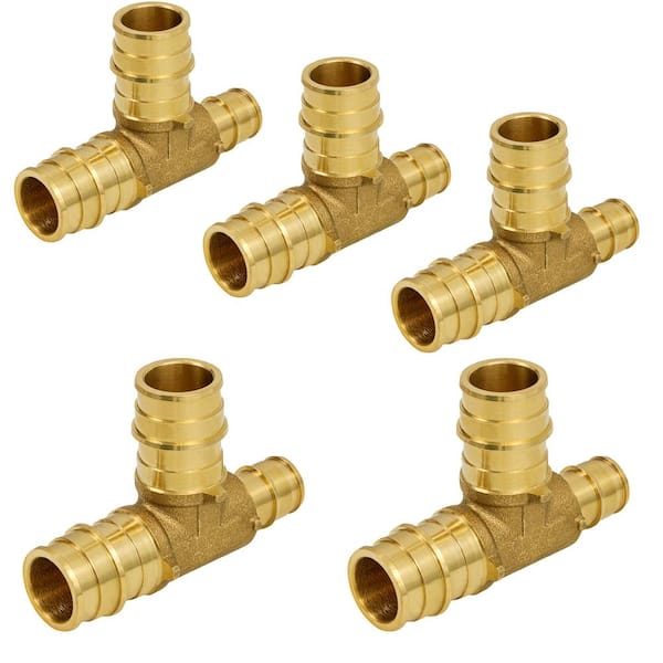 PLUMBFLEX 3/4 in. x 1/2 in. x 3/4 in. 90° PEX A Expansion Pex Reducing Tee, Lead Free Brass For Use in Pex A-Tubing (Pack of 5)