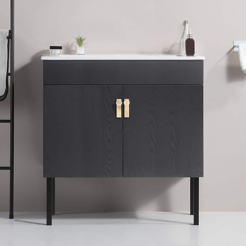 30 in. W x 18 in. D x 32 in. H Freestanding Bathroom Vanity in Black with M