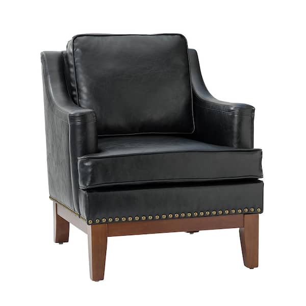 JAYDEN CREATION Heinrich 30 in. Black Faux Leather Arm Chair with Solid Wooden Legs