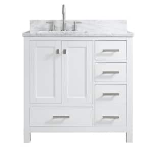 Astoria 36 in.W x 22 in. D x 35.4 in. H Free-standing Single Sink Bath Vanity in White with Straight Marble Vanity Top