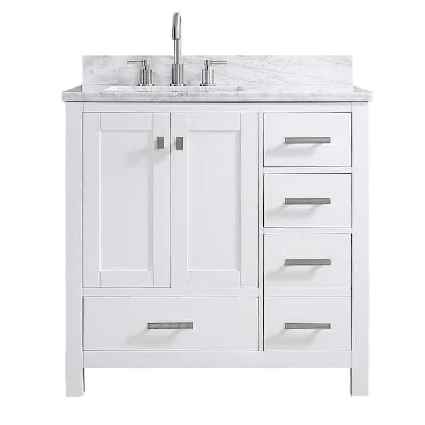 SHARON BATH INC Astoria 36 in.W x 22 in. D x 35.4 in. H Free-standing Single Sink Bath Vanity in White with Straight Marble Vanity Top