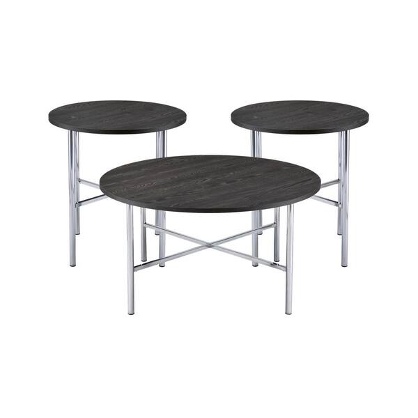 Picket House Furnishings Enzo Wood 3-Piece Round Occasional Table Set in Chrome
