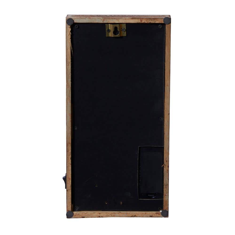Industrial Brown Iron and Wood Battery Operated Wall Sconce