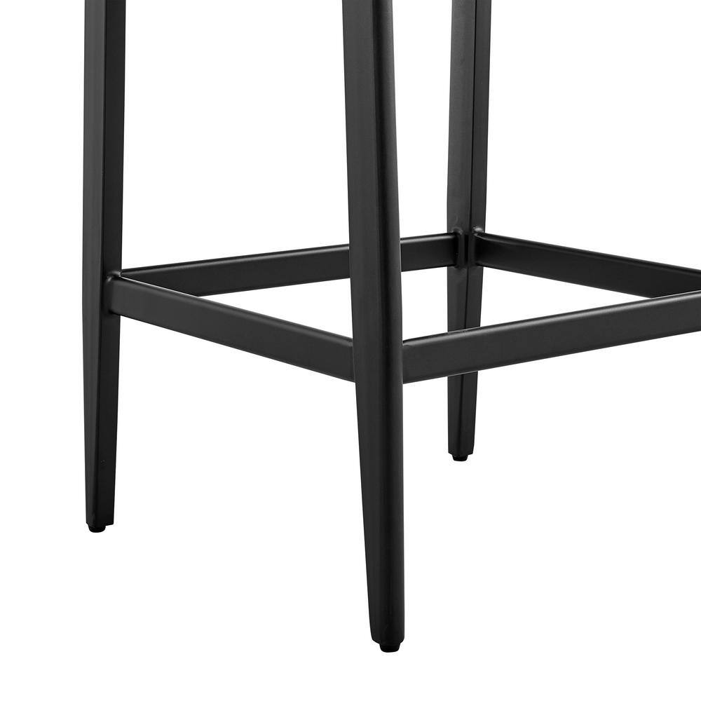 Sleek Aluminum and Rattan Outdoor Bar Stool with Dark Grey Cushions