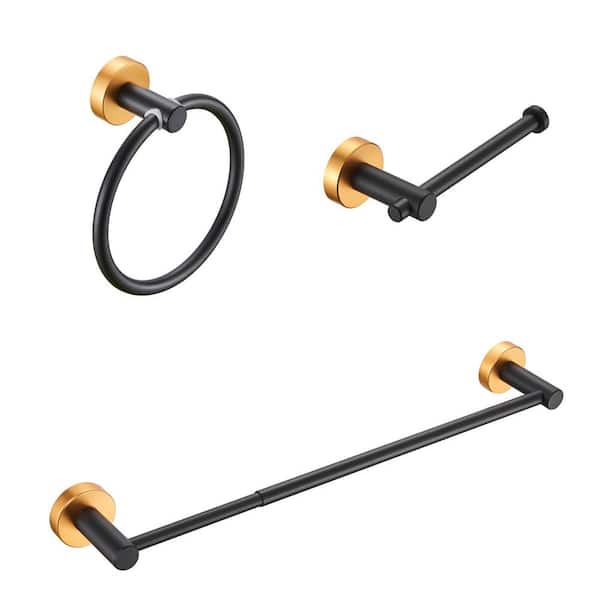 3-Piece Aluminum Bath Hardware Set in Black Gold