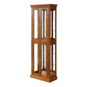 24 in. W x 12 in. D x 70 in. H Brown Linen Cabinet Curio Cabinet Lighted with Adjustable Shelves and Mirrored Back Panel