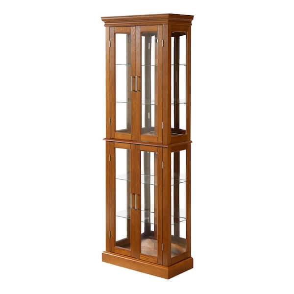 XUJMK 24 in. W x 12 in. D x 70 in. H Brown Linen Cabinet Curio Cabinet Lighted with Adjustable Shelves and Mirrored Back Panel