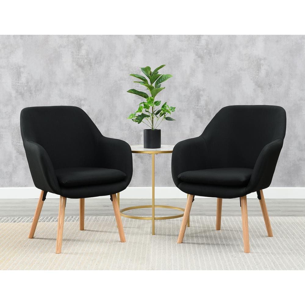 Charlotte Wingback Black Velvet Accent Chair with Sustainably Sourced Wood
