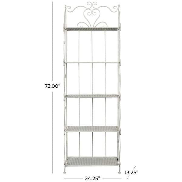 73 in. H White Indoor Outdoor Tall Folding 5 Shelves Scroll Bakers Rack