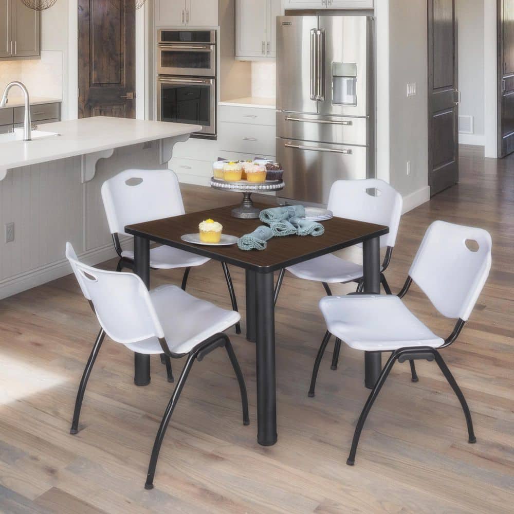 Kee 30 in Neo Walnut Square Breakroom Table Desk & 4 'M' Stack Chairs-Grey price history on PriceWatchPro