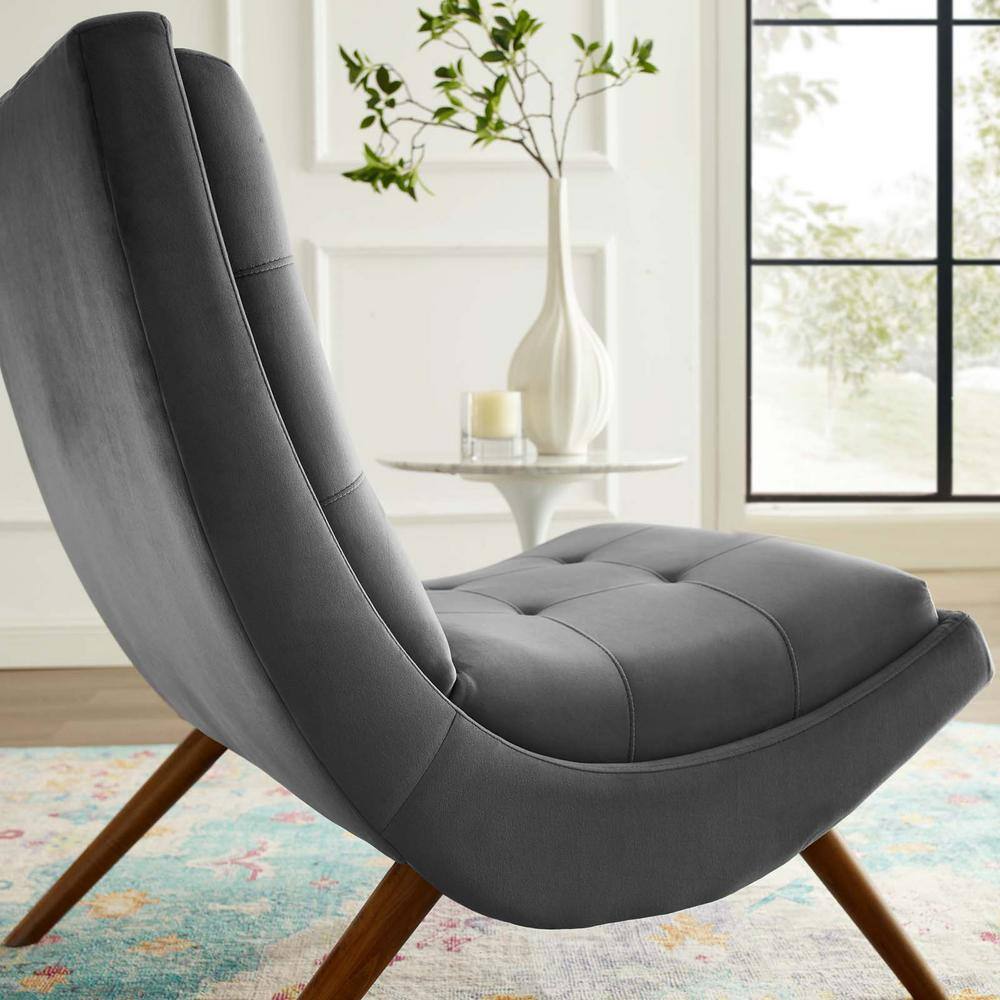 Ramp Modern Gray Velvet Lounge Chair and Ottoman Set