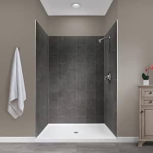 Jetcoat 34 in. x 48 in. x 78 in. Shower Kit in Slate with Center Drain Base in White (5-Piece)