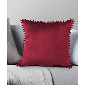 Pom Pom Dec 18 in. x 18 in. Ruby Wine Throw Pillow