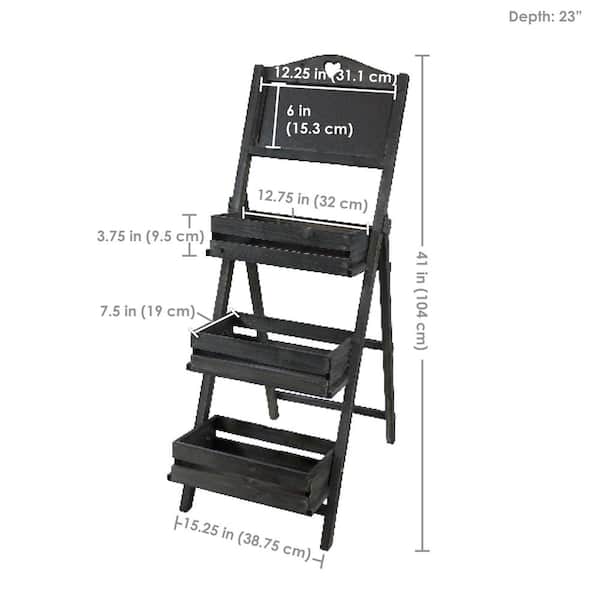 Sunnydaze 41 in. H Country Heart Fir Wood Ladder Plant Stand with