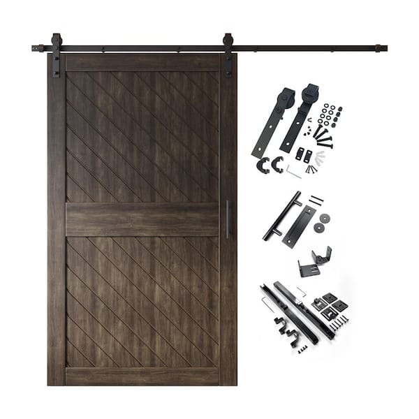 XT2 48 in. x 84 in. C-Panel Ebony Slanted Stripe Design Solid Pine Wood Sliding Barn Door with Hardware Kit