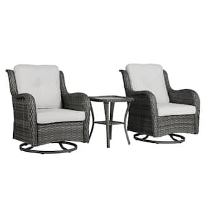2-Piece Patio Swivel Wicker Outdoor Rocking Chairs with Beige Cushion and Side Table Sets for Porch Deck (Set of 2)