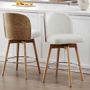 Eamon 26.4 in. Cream Swivel Counter Height Bar Stool with Fabric Seat, Bentwood Back and Wood Frame (Set of 2)