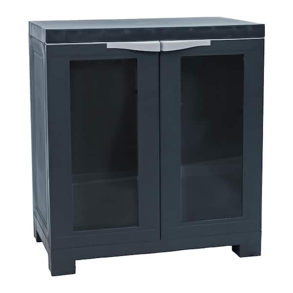 Sunnydaze Window-Front 23.25 in. W x 25.5 in. H x 13.75 in. D Storage Freestanding Cabinet with Adjustable Shelf in Charcoal
