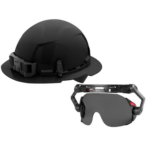 Milwaukee BOLT Black Type 1 Class C Full Brim Vented Hard Hat with 4-Point Ratcheting Suspension with Tinted Dual Coat Eye Lense