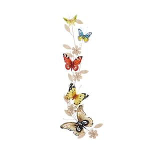 10 in. x  39 in. Metal Multi Colored Indoor Outdoor Butterfly Wall Decor