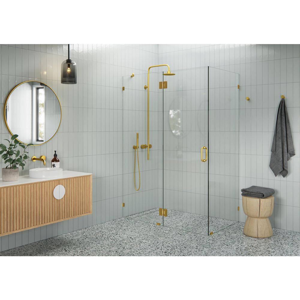 54 in. W x 34 in. D x 78 in. H Pivot Frameless Corner Shower Enclosure in Satin Brass Finish with Clear Glass price history on PriceWatchPro