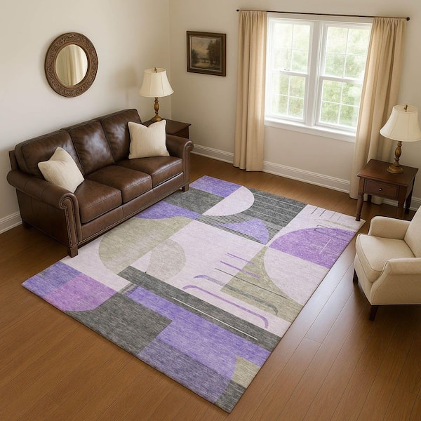 Mayfield Premium Machine Washable Abstract AMF1694 Lavender 9 ft. x 12 ft. Area Rug