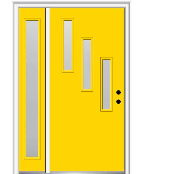 MMI Door 51 in. x 81.75 in. Davina Frosted Glass Left-Hand 3-Lite Modern Painted Fiberglass Smooth Prehung Front Door w/ Sidelite