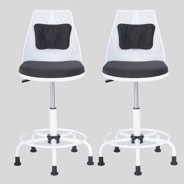 Unbranded 23.6in. W Adjustable Height Gray Fabric Seat Armless Task Chair with Footrest (Set of 2)