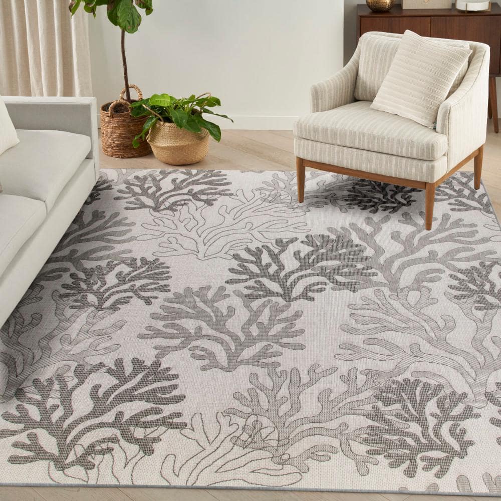 Gray Coral Patterned Synthetic Rectangular 8' x 10' Rug