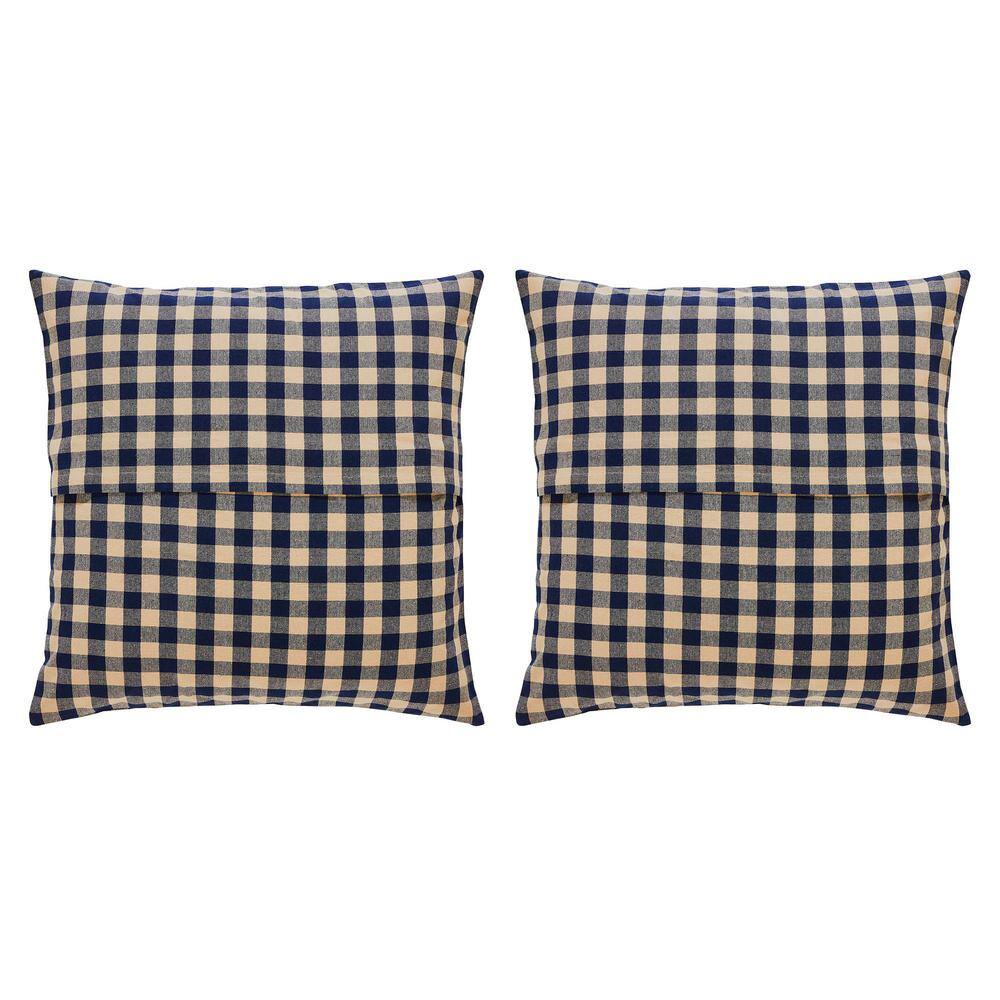 Navy and Khaki Checkered Cotton Euro Shams, Set of 2