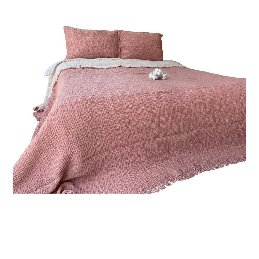 Organic Pink Cotton Reversible Queen Bedspread Set